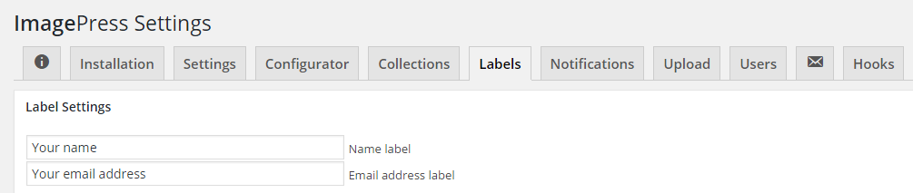 ImagePress label - name and email address