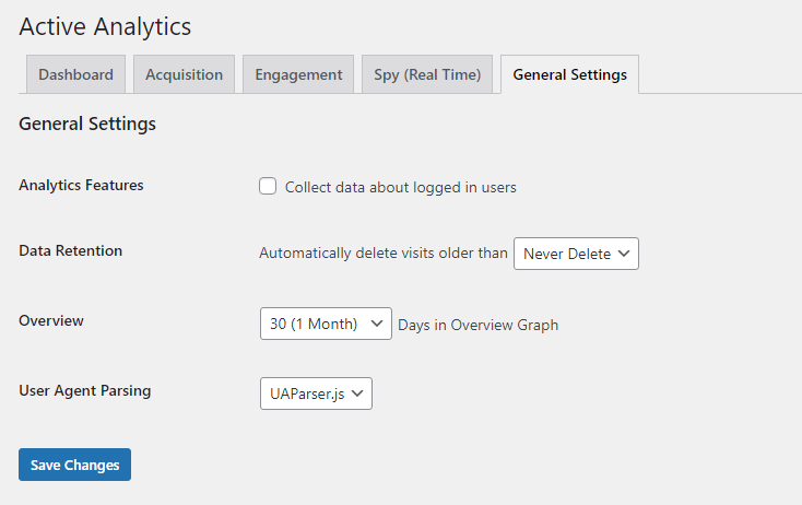 Active Analytics - Settings